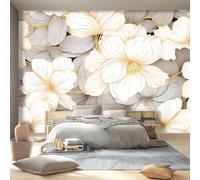 400 x 280 cm Papier Peint Panoramique Élégant Crème Floral Plante Motifs, Feuilles Grises Papier Peint Intissé Murale Chambre D'Enfant Salon Chambre Bureau Maison Décoration Intérieure