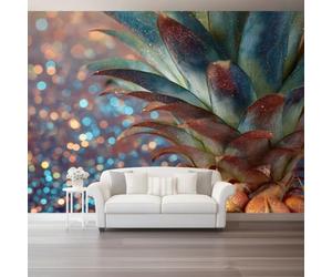 400 x 280 cm Papier Peint Panoramique Illustration Moderne | Multicolore Non Adhésif Fluide Panoramique Murale, Été Botanique Fruits Tropicaux Ananas Pour Salon Chambre Étude Décor