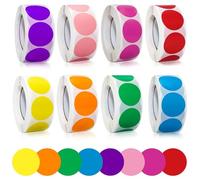 4000 Pièces/8 Rouleau Gommettes Autocollantes Rondes, 25mm Couleur Codage Étiquettes, Gommettes Rondes Multicolore, Pastille Couleur Autocollante, Pastilles Autocollantes pour Bureau, Maison