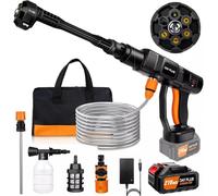 4000w Nettoyeur Haute Pression électrique 300bar / 3000 PSI Jet de Nettoyage terrasse Voiture 6 en 1 buse réglable avec 1 Batterie 3.0ah, Tuyau de 5m