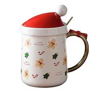 400ml/13oz Creative Christmas Hat with Lid Spoon Mug Christmas Tree Cartoon Student Male and Female Ceramic Cup for Office Home Snowman