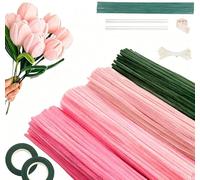 400PCS Pipe Cleaners Violet Chenille, Cure Pipe pour Fleurs Tulipes, avec 20 Tiges Artificielles, 2 Rouleaux Ruban Fleuriste & Étamines Fournitures DIY pour Bouquets et Décoration (Rose)