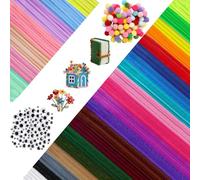 400pcs Tiges de Fils Chenille, 27 Couleurs 200 Cure Pipe, 100 Pompons en Fil Chenille et 100 Yeux Mobiles Autocollants, Cure-pipes Colorés pour DIY Artisanat Décoration Fournitures Loisirs Creatifs
