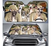 403 Pare-Soleils Intérieur Imperméable Pare-Soleil Avant Pliable Bache Pare Brise Protection Universelle pour Camion Auto Véhicules Chiens Whippet, Famille De Chiens Whippet Conduisant Une Voiture