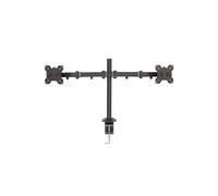 Lindy Support double écran 40658 – mât et pince – bras réglable, inclinable et pivotant – noir
