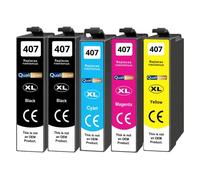 407XL Lot 5 Cartouches compatibles pour Epson Noirs et Couleurs avec puce