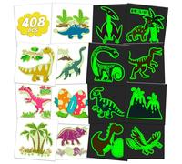 408 pièces de tatouages de dinosaures lumineux pour les enfants accessoires de fête d'anniversaire, dinosaures tatouages temporaires pour les garçons et les filles, les décorations de fête