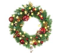 40cm Couronne De Noel Lumineuse, Couronne Porte Noel, 8 Modes Et Minuterie, Convient pour Portails, Cheminées, Porches, avec des Flocons De Neige Et des Pignons De Pin (Lumières LED Incluses)