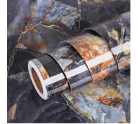 40Cmx5M Papier Peint Noir/Or/Bleu Marbré Effet Adhésif Autocollant Lavable Vinyle Sticker Rouleau Décoratif pour Cuisine Salle de