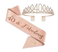 40e Anniversaire écharpe et Diadème Couronne Cristal Or Rose Couronne Anniversaire 40 Ans Femme Cristal Couronne Diadème Couronne Princesse Adulte, Accessoires de Fête d'anniversaire 40 Ans
