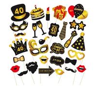 40ème Anniversaire Accessoires Photo Booth Props, 30 Pcs DIY Kit Convient pour His Or Hers 40 ème Anniversaire Celebration Propulsion de Photobooth