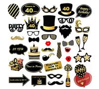 40ème Anniversaire Accessoires Photo Booth Props, 35 Pcs DIY Kit Convient pour His Or Hers 40 ème Anniversaire Celebration Propulsion de Photobooth