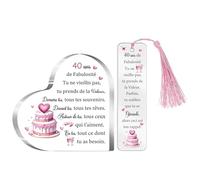 40ème Anniversaire Cadeau 40 ans Femmes Plaque Acrylique Marque-pages Ensemble de 2 Pièces Cœur Panneaux de Bureau Signet Maman Amies Personnalisé Joyeux Quarantième Mamie Tante Marraine
