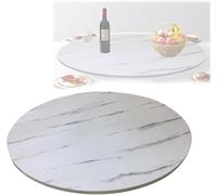 40in Grand Plateau Tournant Lazy Susan pour Dessus De Table, Plateau De Service Rotatif en Bois avec Base Silencieuse, Assiette De Service De Table à Manger Ronde P, White Marble, 70cm/28inch