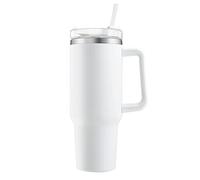 40oz Gobelet de voyage Tasse à café à paroi double isolée sous vide acier inoxydable avec paille et couvercle，tasse de voyage isotherme pour garder les boissons froides et chaudes Blanc