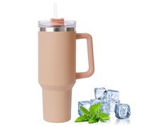 40oz Mug Isotherme avec Poignée, Tasse Isolée de Voyage à Café En Acier Inoxydable, Double Isolée Sous Vide avec Couvercle Et Pailles, Bouteille d'Eau Thermos Pour Café Chaud Et Froid (A-kaki)