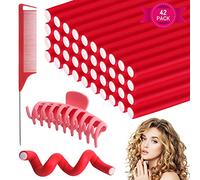 Bigoudis Magiques 40Pcs - Rouleaux Mousse Flexibles pour Cheveux Courts et Longs avec Peigne à Queue et Pince (Rouge)