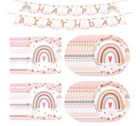 40Pcs Ensemble de Vaisselle Boho Arc-en-ciel Party, Fille Arc-en-Ciel Bohème Deco Assiettes en Papier Set, 20 Assiettes + 20 Serviettes de Table, Vaisselle de La Arc en Ciel Party pour Enfants Adultes