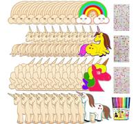 40pcs Licorne Craft Kit,Kit de bricolage pour enfants,Licorne Kids Birthday Party,Tranches en bois Découpes en forme de licorne inachevées avec décalcomanies en diamant Stylo aquarelle pour enfants