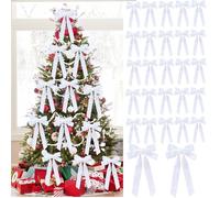 40Pcs Noeud Ruban Noël 13x25x2.5cm Arc NoëlNoeud Papillon Décoration Sapin Arbre Noël Emballage Cadeau Guirlande avec Attache pour la décoration intérieure et extérieure (Blanc)
