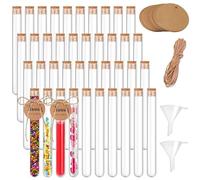 40Pcs Tube Essai Plastique Laboratoire avec Bouchon Liège, 40 Papier Kraft Étiquettes Éprouvette Transparent, 10M Corde Chanvre & 2 Entonnoirs Tubes Fiole Essais pour Plante,Bonbons,Epice,Echantillon