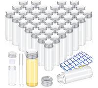 40Pcs Tubes à Essai en Verre de 20 ml, ZEEROQOLAB Transparent Tube Verre avec Bouchon à Vis, avec 3pcs Autocollant d’étiquette et 2pcs Brosse de Nettoyage, Pour Bonbons, Épices, Liquides, Sels, Fleurs