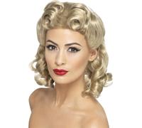 40s Blond Chéri Perruque Boucles Femmes Rétro Vintage Broche Dessus Déguisement