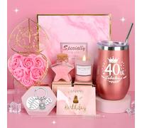 40th Anniversaire Femmes, Idée Cadeau Avec Bougie Parfumée, 16OZ Verres à Vin Isolés Sans Pied, Cadeaux Pour Maman, Épouse, Amis (40th)