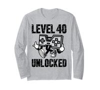 40th Birthday Anniversary 40 Years Gamers Niveau 40 débloqué Manche Longue