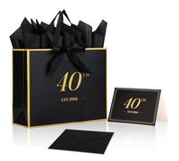40th Birthday Gift Bag avec Card & Tissue Paper, EST.1986 40 Year Old Keepsake Present Shopping Bags pour Women Men Black Gold Anniversary Party Favors Goodie Wrapping Supplies & Decorations