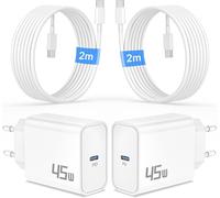 40w/45w Usb C Chargeur Rapide Pour Iphone 17 Pro Max/17 Air, Iphone 16 16e 15 Pro Max Plus, Ipad, Usb-C Prise Adaptateur Alimentation Secteur Fast Charger + 2m Type C Câble, 2-Pack