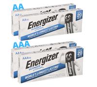 40x Piles Lithium Energizer SET 20x AA Mignon + 20x AAA Micro