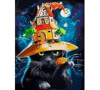 40x30 cm Diamants Peinture à faire soi-même DIY Diamond Painting Chat avec chapeau