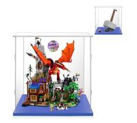 40x35x50 Vitrine pour Lego Dungeons & Dragons 21348,Marteau de Thor 76209 | Acrylique de 3mm d'épaisseur,Base Bleue de 10mm d'épaisseur,Antipoussière,Facile à Installer,Transparent