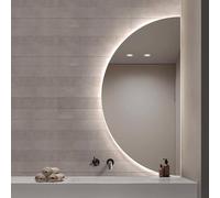 40x80CM , 50x100CM Miroir Semi-circulaire, Miroir De Salle De Bain Anti-buée, Miroir Mural Moderne Sans Cadre, Miroir De Courtoisie LED, Dimmable Tri-couleur, Bouton Tactile Intelligent(Right cut,50x1