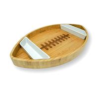 40YARDS Assiette en Bambou de Football américain avec 2 Bols à Sauce en céramique - American Football Bol XXL en Bois (40 x 24 cm) pour Chips, Aliments Crus, Nachos et collations