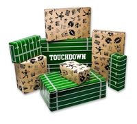 40YARDS Papier cadeau de football américain - 8 feuilles de 70 x 50 cm : 4x motifs de terrain & 4x motifs d'icônes de football sur papier kraft - Emballage cadeau pour anniversaire, Noël