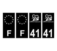 41 Loire et Cher logo autocollant plaque immatriculation auto ville noir sticker Lot de 4 Stickers - Angles : droits