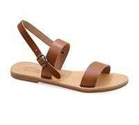 41 Marron clair Emmanuela Sandales en cuir plats à la main grecque, chaussures d'été de haute qualité pour dames avec bracelet à boucle réglable, sandales Slingback Strap avec des orteils ouverts