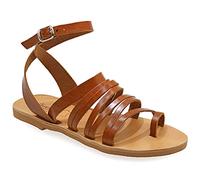 41 Marron foncé Emmanuela Emmanuela Antique Sandales grecques, sandales plates en cuir de haute qualité en cuir à la main, Sandales à boucle réglable, Boho chic cheville Chaussures d'été