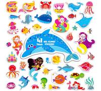 41 PIÈCES Autocollants Décalcomanies en Gel du Monde Marin, Sirène et Créatures Marines Épais Décors de Fenêtres et de Portes Amovibles Réutilisables pour Enfants Tout-Petits Enfants Fournitures