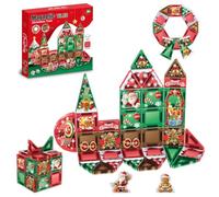 41 Pièces Blocs Magnétiques Voyage Thème Noël avec Boîte en Fer Portable | Jouet Montessori, pour jouer en voiture et en avion, mini-blocs magnétiques, cadeau de Noël pour enfants dès 3 ans