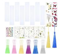 41 Pièces Jeu De Moule Silicone Resine Epoxy Pour Marque-Page Resine Epoxy Moule Silicone Rectangulaire, Moule Époxy Avec 30 Pompons Colorés Et Autocollants De Papillons Floraux Pour La Coulée d'Époxy