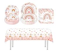 41 Pièces Kit De Vaisselle Anniversaire Fille Arc En Ciel Vaisselle De Fêt Jetable Fille Vaisselle Comprend 10 Assiettes Plates De 7 Pouces, 10 Assiettes Plates De 9 Pouces, 20 Serviettes Et 1 Nappe