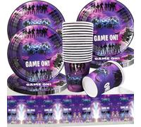 41 Pièces Set de Vaisselle Thème de Jeu Anniversaire Fête, Comprendre 20 Papier Assiettes, 20 Tasses et Nappes, Thème de Jeu Accessoires de Fêtes Ensemble (20 invités)
