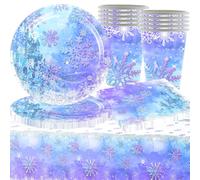 41 Pièces Vaisselle de Fête à Flocon de Neige, Vaisselle de Fête Anniversaire Flocon de Neige, Vaisselle pour Le Nouvel an, Célébration, Anniversaire, Dessert, Mariage, Assiettes,Tasse, Nappe, Service