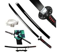 41 Pouces Bambou Demon Slayer épée Cosplay avec Ceinture et Support, Épées Rengoku/Tanjiro/Zenitsu/Shinazugawa Sanemi/Tomioka Giyuu (Kamado Tanjirou_Model A)