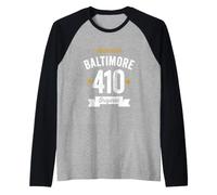 410 Baltimore Code régional États-Unis Ville en Vieilli Authentique (foncé) Manche Raglan