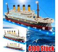 4100 pièces de blocs de construction du bateau de croisière RMS Titanic avec lumières LED intégrées, modèle de navire à vapeur classique hautement répliqué, briques d'assemblage MOC à monter soi-même,