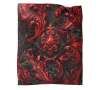 413D6Q8G Plaid Microfibre Baroque Rouge Noir Toucher Polaire | 40x50inchdouceur microfibre léger chaleur canapé lit accent motif 3D vif